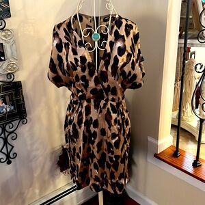 Misspap Roxie Leopard Print Belted Split Dress Size 8